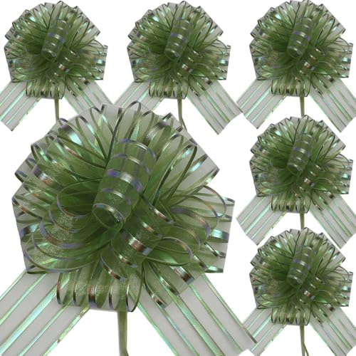 RONGZUBAT 6Pzs 7 Pulgada Lazos Regalo Verde, Lazos Decorativos Boda de Regalo Decorativas con Cinta Lazos Nudo Mariposa para Navidad, Cumpleaños y Bodas