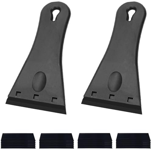 2 Sets Glass Scraper Multipurpose Oven Scraper Plastic Scraper Cleaning Tool Set Non-Scratch Ceramic Hob Scraper with 20 Spares Replacement for Remove Stains Wallpaper Labels Stickers