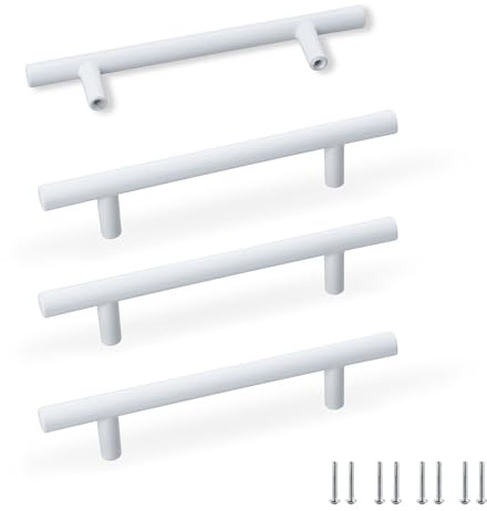 SPDYCESS 4 pièces Poignée de Meuble, Poignées Placard Tiroir de Cuisine, Poignée Armoire pour Salle de Bain, pour Porte Intérieure, Ø10mm, Distance du Trou 96mm, Blanc
