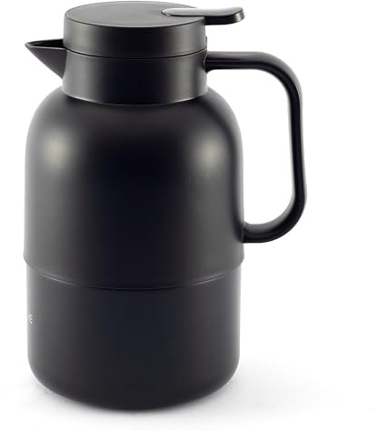 Hansekök, termoskanna (1,5 l) av högkvalitativt 304 rostfritt stål – isoleringskanna, kaffekanna med elegant träutseende (svart, magrund)