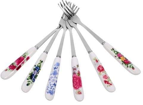 STOBAZA 6 Piezas Tenedor De Postre Mango De Cerámica Tenedor Pequeño Hogar Accesorios De Postre Para Tartas Multifunción De Acero Inoxidable Práctico Para Servir Fruta