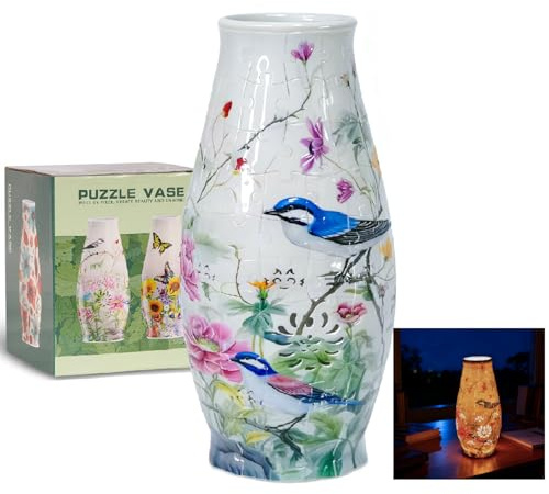 Maricrosea 3D Puzzles Vase with LED Light, Creative Puzzle Vases Adult Crafts DIY Decorative Flower Vase for Home Decor Unique Gifts for Housewarming Christmas Mother s Day