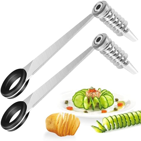 Galenecx 2 Piezas Espiralizador de Verduras, Stainless Steel Spiral Cutter for Veggies, Cortador de Patatas en Espiral de Mano, Espirilizador Adecuado para Zanahoria, Calabacín, Pepino, Patata