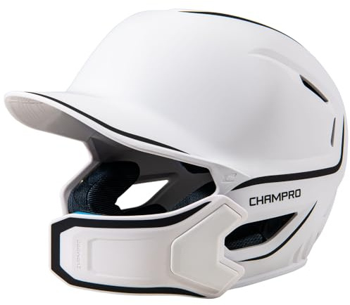 Champro HXE Two-Tone Matte Baseball Batting Helmet with Jaw Guard, Large, White