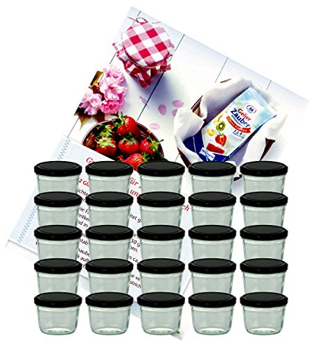 MamboCat 25er Set Sturzglas 230 ml Marmeladenglas Einmachglas Einweckglas to 82 schwarzer Deckel incl. Diamant-Zucker Gelierzauber Rezeptheft