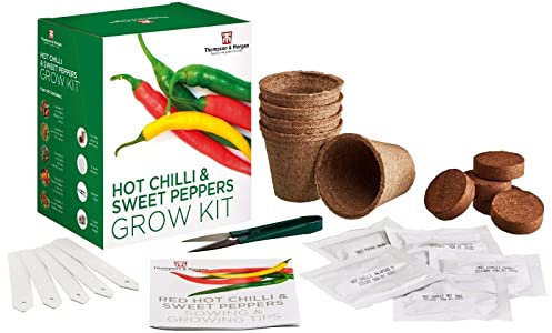 Sweet Pepper & Red-Hot Chilli Seed Growing Kit Gift Box 3 Chilli Pepper and 2 Sweet Pepper Varieties to Grow - Festive Gift by Thompson & Morgan