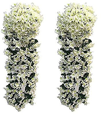 2 Pezzi Fiori Artificiali Pendenti LMYTech Pianta Glicine Finta/Fiori Glicine/Glicine Artificiale Bianco/Piante Finte da Appendere/Piante Rampicanti Glicine/700 mm/Wedding Decor-Bianco