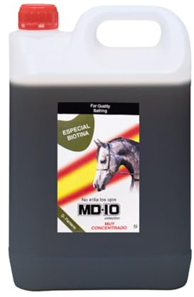 Champú para Caballos con Biotina - Estimula Crecimiento y Grosor del Pelo - Champú Suave Dermoprotector con Vitamina D-Pantenol - Contiene Aceite Esencial de Romero - pH 6.5-2 L - MD10 Collection