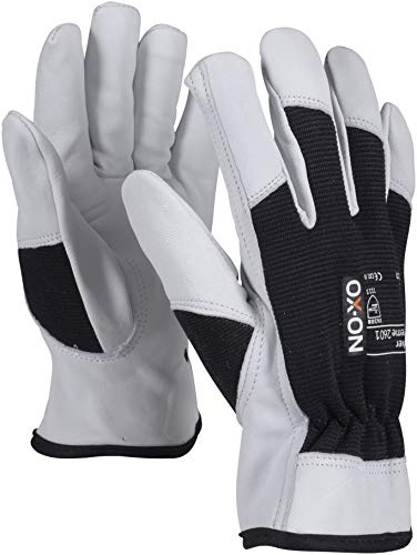 HandschuhMan. OX-ON Stone Arbeitshandschuhe weiche Lederhandschuhe mit Spandexrücken Gr. 7-12, 1 Paar (8/M, Schwarz)