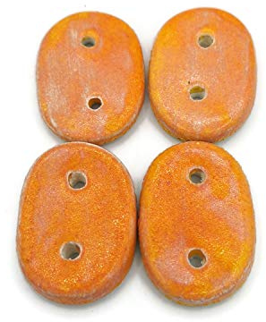 Large Set of 4 Orange Buttons for Knitting or Sewing Handmade Ceramic Pottery Gift for Knitter