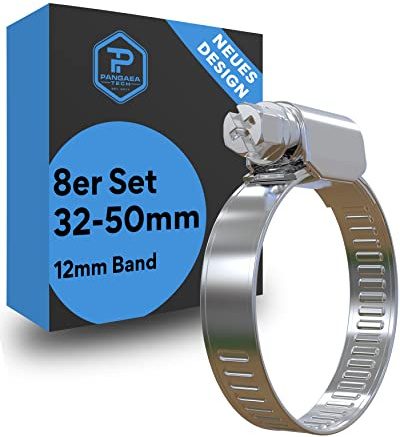Pangaea Tech Edelstahl Schlauchschellen 32-50 mm - 12mm Bandbreite - 8 Stück - Profi Qualität nach DIN 3017 (W2) für Pool, Teich und Garten
