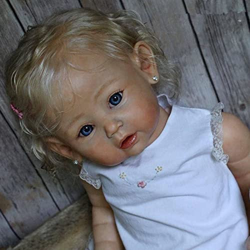 YIHANGG Blondes Haar Mädchen Puppe 60cm 24 Zoll Reborn Baby Blaue Augen Kleinkind Prinzessin 3D-Farbe Haut Weiches Silikon Kunstpuppe Mit Gefäßvene Kinder