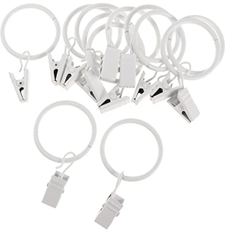SM SunniMix 12 Gardinenringe Aus Beschichtetem aus aus mit Clips, 25 Mm / 32 Mm Durchmesser, Weißes Porzellan 32mm