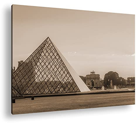 deyoli Jalousie Museums Pyramide Effekt: Sepia Format: 60x40 als Leinwandbild, Motiv fertig gerahmt auf Echtholzrahmen, Hochwertiger Digitaldruck, Kein Poster oder Plakat