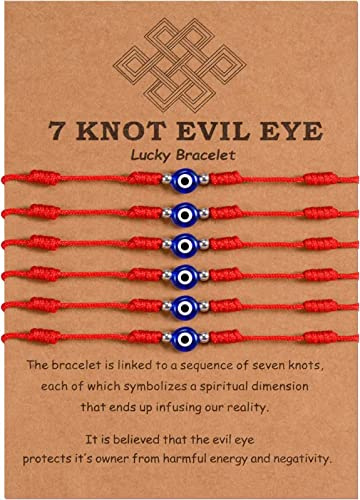 MANVEN 6 Stück Böser Blick Armband Rot Evil Eye Nazar Rakhi Rotes Armbänder | Amulett Kabbalah Verstellbare Glück Freundschaft Geschenk für Damen Männer Familie Freund Eltern Weihnachten Geburtstag