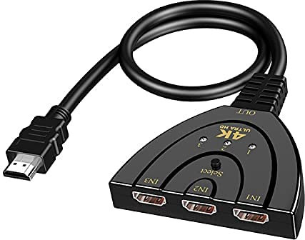 hdmi Conmutador HDMI 4K 3 Entradas 1 Salida SZJUNXIAO Hub Selectores de Audio y Vídeo para HDTV/Xbox/PS3/PS4/Apple TV/Fire Stick/BLU-Ray/DVD-Player