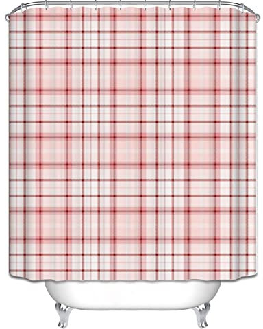 EHOMERY Duschvorhang Kurze Länge Duschrollo Nach Maß Gitter Duschvorhang Jalousie Duschvorhänge Stoff Polyester Rot Rostfreie Ösen Und 12 Hakenringe, 160X180Cm