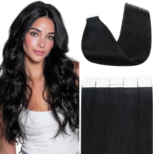 Benehair Tape in Extension Echthaar, Invisible Tape Extensions Echt Haar, 20Pcs 20g Haarverlängerung Echthaar Tapes, Remy Natural Tapes Extensions Menschenhaar, 35CM Dunkles Schwarz #1