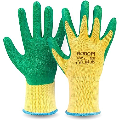 RODOPI GreenFox Gartenhandschuhe für Damen und Herren dornenfeste Arbeitshandschuhe für die Gartenarbeit EN 388:2016 Rosenhandschuhe Latex Garden Gloves (6 Paar, 10)