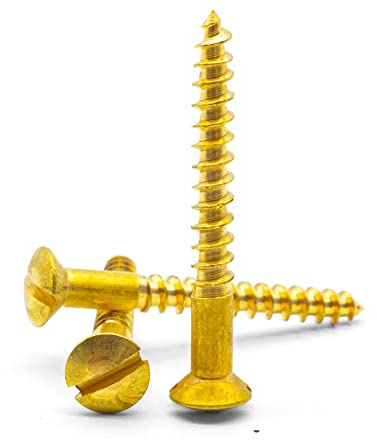 Hippo Hardware No.4 X 5/8 (2.9mm X 16mm) Solid Brass Slotted Raised Countersunk Head Wood Screws Gauge DIN95 (Pack of 20)