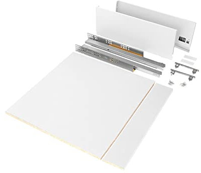 Qliving Kit de cajones blanco con guías de cajón Soft Close para cocina y cuarto de baño, ancho 600 mm, longitud 500 mm, altura 178 mm, incluye aglomerado