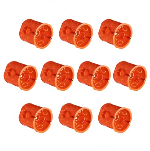 10x Unterputz-Gerätedose Ø 60,5mm/65mm, Tiefe 64/63mm, Schalterdose mit Schrauben, Verbindungsdose mit Stutzen, Orange, 10 Stück