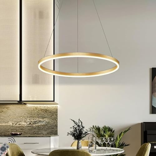 LED-Pendelleuchte Modern Dimmbar Hängeleuchte Ring Kreis Hängelampe Esstisch Pendellampe Aluminium Kronleuchter Decke Hänge Lampe Für,Kücheninsel,Wohnzimmer ( Color : Gold , Größe : 1 ring/40CM/28W )