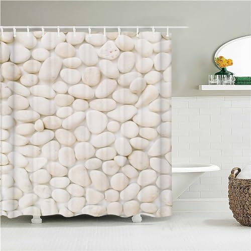 Guofuos Duschvorhang Kieselweiß 250x90cm Duschvorhäng Anti Schimmel,Wasserabweisend Stoff Duschrollo Waschbar,3D Draussen Bad Vorhang Schnell Trocknend,Badewanne Badezimmer Decor Vorhänge