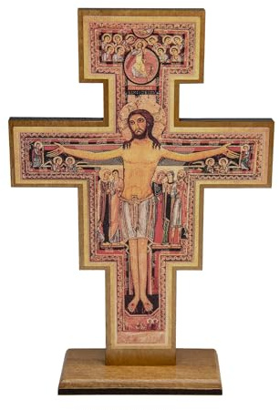 Intercession San Damiano Standing Wood Cross Crucifix