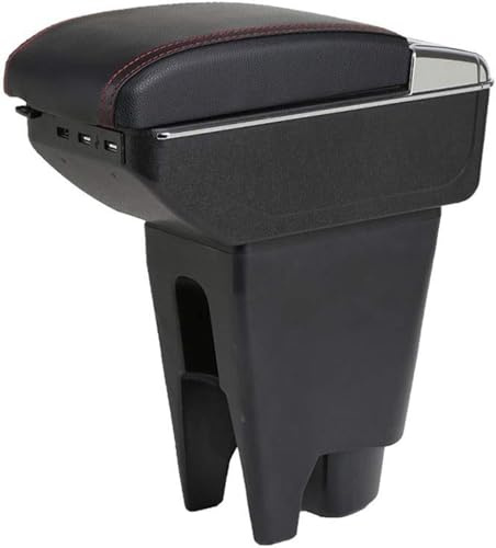GEUXE Passend für Peugeot 107 Armlehne für Citroen C1 für Toyota Etios Aygo BJ Armlehnenbox Autozubehör Box Innenteile (Farbe: D1 Schwarz Rot Kein USB)