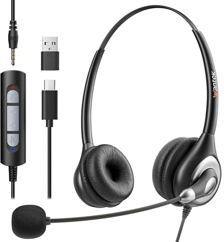 Wantek Headsets with Microphone Noise Cancelling for PC Laptop,Type-c/USB/3.5mm Jack 3-in-1 Computer Headsets, Wired and Volume Control for Call Centers, Skype, Zoom, Home Office, Online Courses