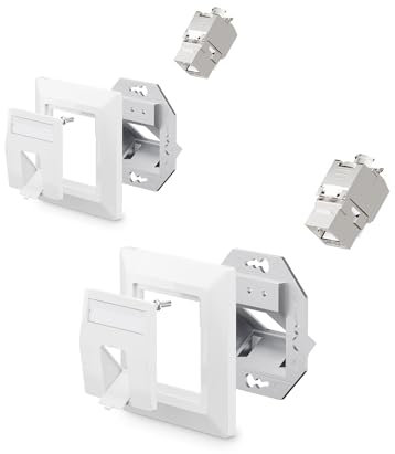 VCELINK Prise Réseau Keystone Montage Encastré, Module Keystone Jack CAT7/6A Prise RJ45 Câble D'installation Entièrement Blindé Uni Blanc, 2 Pièces