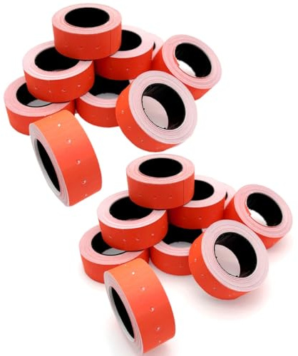 JZK Lot de 20 rouleaux de 10 000 étiquettes de prix rouge/orange fluo, 21 mm x 12 mm, étiquettes de prix en papier, 500 pièces par rouleau