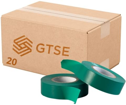 GTSE Isolierband Grün 19 mm x 20 m 20 Rollen | Strapazierfähig, selbstklebend, PVC, zum Schutz und Reparieren von Kabeln