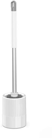Scopino WC Silicone, Spazzolone Bagno WC in Acciaio Inox, Scopino Bagno Autopulente A Manico Lungo con Supporto, Set di Scopettino for WC in Silicone, Montaggio A Parete/in Piedi, Bianco