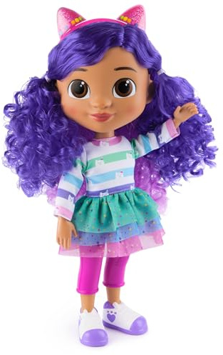 DREAMWORKS GABBY'S DOLLHOUSE - Interaktive Party Gabby, 33cm große Puppe mit Geräuscheffekten und Katzenohren zum Wenden, ab 3 Jahren