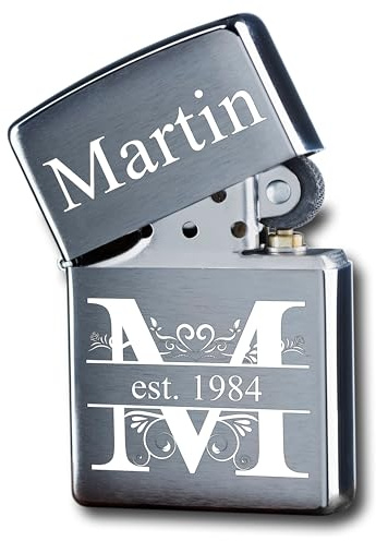 Individuell personalisiertes Feuerzeug mit Gravur als Geschenk für Männer personalisiert Männer - Motiv: Monogramm - kompatibel mit Zippo