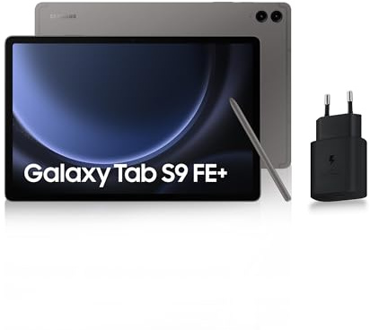 Samsung Galaxy Tab S9 FE+ Tablette, 12.4 Wifi 128Go, S Pen inclus, Batterie longue durée, Certification IP 68, Gris Anthracite, Chargeur secteur rapide 25W inclus [Exclusivité Amazon], Version FR