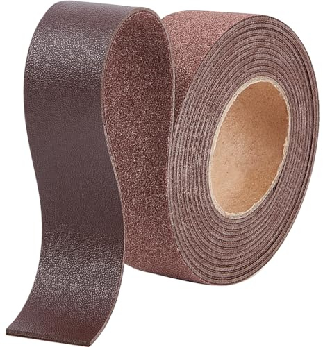 GORGECRAFT 2m*25mm*1.7mm Strisce di Pelle Grana Litchi Cordoncino di Cuoio Piatto Finta Pelle Fili Corda per Artigianato Fai da Te Cintura Maniglie per Creazione di Gioielli Marrone Noce di Cocco