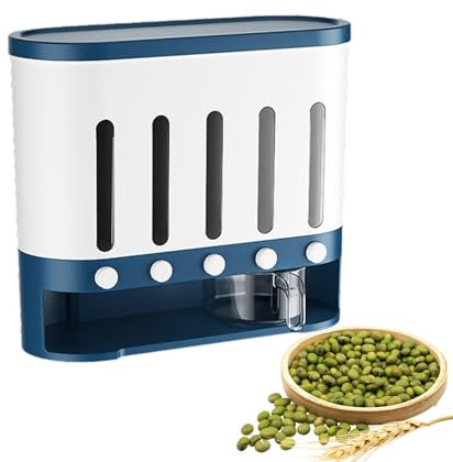 Onlynery Dispensador de alimentos secos montado en la pared,5 rejillas de 10 litros,dispensador de cereales,contenedor de almacenamiento de arroz,dispensador de cereales,botes almacenaje cocina