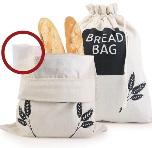 Wiederverwendbarer Brotbeutel aus Leinen für hausgemachtes Brot, TPU-Kunststofffutter, Sauerteig-Brotaufbewahrung, luftdicht, um frisch zu halten, 43 x 33 cm, umweltfreundliche Stoff-Brotsäcke,