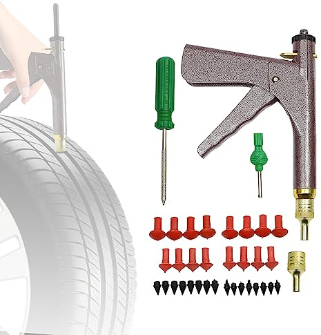 MINUS ONE Tubeless Reifenpannen-Reparaturset Vakuum-Reifenreparaturwerkzeug mit Stopfen für viele schlauchlose Autos, Motorräder, Elektrofahrzeuge, Roller, Rasenmäher, Lastwagen (16 Pilzpfropfen)