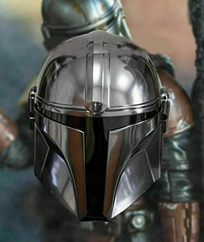 AYLIN OVERSEAS Mandalorian Helmet 18 Guage Steel Medieval Helmet Boba Fatt Mandalorian Helmet,Silver Polish, Medium, Grey