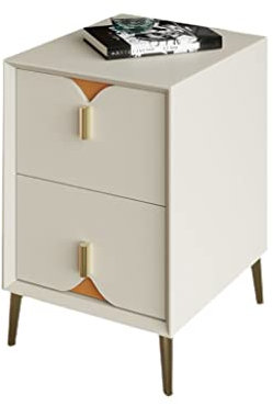 GRFIT Nachtisch Holz Nachttisch Modern Minimalistische Lagerschrank Wohnzimmer Schlafzimmer Nachttischregal Kleinkabinett Betttisch 2 Schubladen (Beige) Beistelltisch (Size : S2-11.81in)