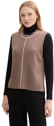 TOM TAILOR Damen Pullunder mit Ziernaht, 36516 - Taupe Grey, XL
