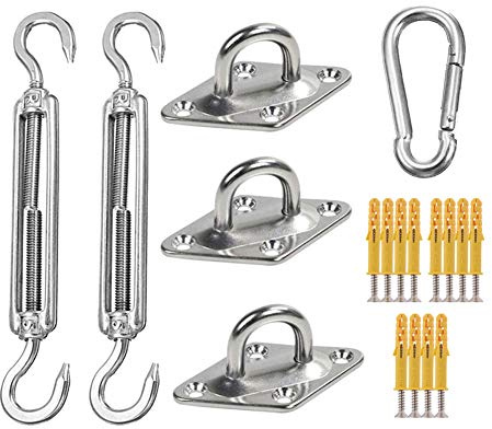 DSeenLeap Sonnensegel-Hardware-Zubehör-Set, Robustes Befestigungsset, Markisen-Befestigungsset aus Edelstahl für die Installation von Dreieck-Sonnensegeln, 18-teilig