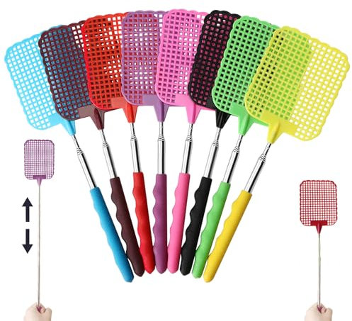 Fliegenklatsche Fly Swatter Pack of 8,Extendable Fly Swatter,Manual Extendable Fly Catcher,mit Stark Teleskop Griffürfür Fliegen und Insekten Abzuwehren