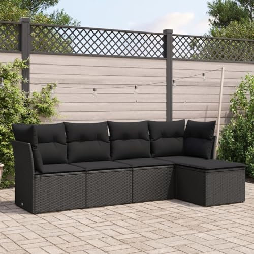 Homgoday Gartensofa-Set 5-teilig mit Kissen aus schwarzem Polyrattan, für den Außenbereich, Gartenmöbel-Set, Loungeset für den Garten, Outdoor-Sofas Type3217555