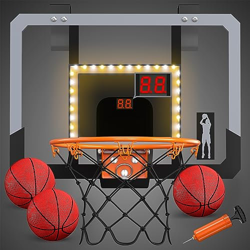 HYES Mini Basketballkorb für Kinder, Zimmer Basketball Set Mit Elektronische Anzeigetafel, LED Beleuchtung, 3 Ball Pumpe Indoor Outdoor Basketballkorb, Sport Spielzeug Basketball Board