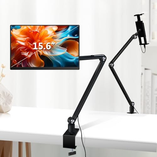 MSDONG Tablet Ständer für ipad,Portable Monitor Ständer Schreibtischhalterung für 15,6'' 16'' Bildschirm, Aluminium Langarm mit 360° drehbarer Basis,kompatibel mit 4,7-16'' Display,ipad,Kindle